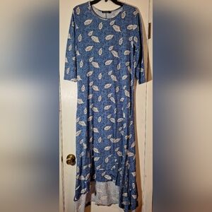 Elegant Blue Leaf Print Dress